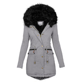 Women's Plush Hooded Mid Length Parka