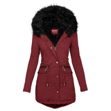 Women's Plush Hooded Mid Length Parka